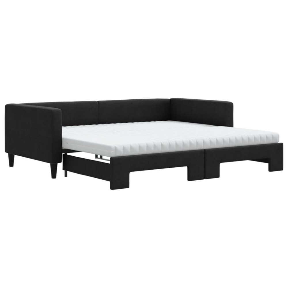 vidaXL Pat de zi cu extensie și saltele, negru, 100x200 cm, textil