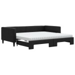 vidaXL Pat de zi cu extensie și saltele, negru, 100x200 cm, textil
