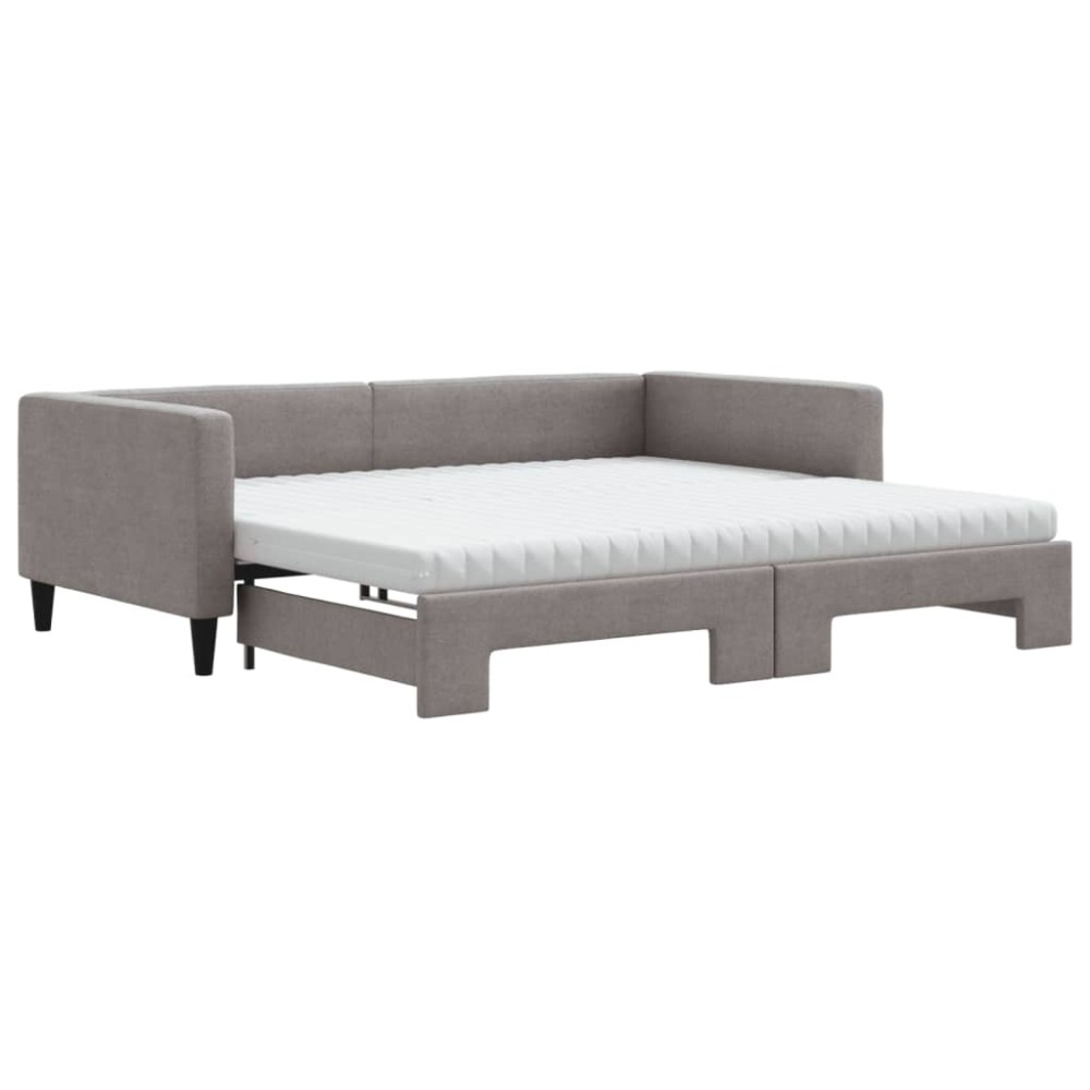 vidaXL Pat de zi cu extensie și saltele, gri taupe, 100x200 cm, textil