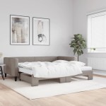 vidaXL Pat de zi cu extensie și saltele, gri taupe, 100x200 cm, textil vidaXL Pat de zi cu extensie și saltele, gri taupe, 100x200 cm, textil