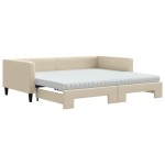 vidaXL Pat de zi cu extensie și saltele, crem, 100x200 cm, textil