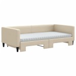 vidaXL Pat de zi cu extensie și saltele, crem, 100x200 cm, textil