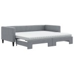 vidaXL Pat de zi cu extensie și saltele, gri deschis 90x190 cm textil vidaXL Pat de zi cu extensie și saltele, gri deschis 90x190 cm textil
