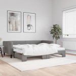 vidaXL Pat de zi cu extensie și saltele, gri închis, 90x190 cm, textil vidaXL Pat de zi cu extensie și saltele, gri închis, 90x190 cm, textil