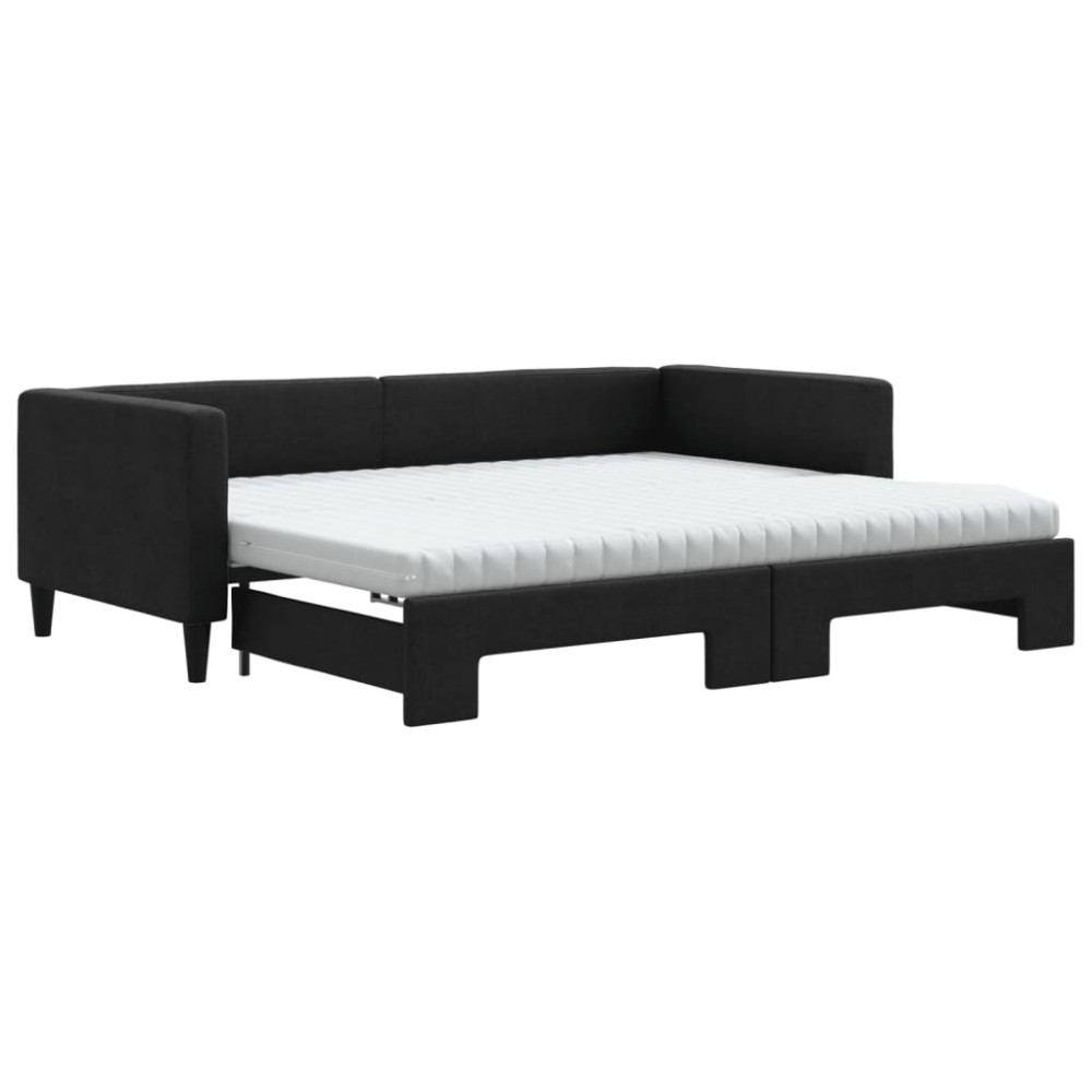 vidaXL Pat de zi cu extensie și saltele, negru, 90x190 cm, textil