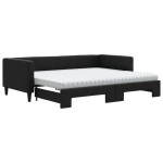 vidaXL Pat de zi cu extensie și saltele, negru, 90x190 cm, textil
