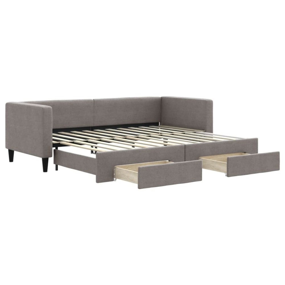 vidaXL Pat de zi cu extensie și sertare, gri taupe, 80x200 cm, textil
