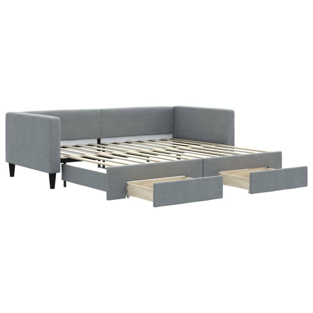 vidaXL Pat de zi cu extensie și sertare, gri deschis, 90x200 cm textil