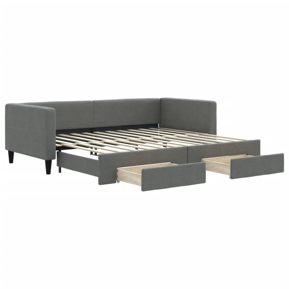 vidaXL Pat de zi cu extensie și sertare, gri închis, 90x200 cm textil