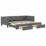 vidaXL Pat de zi cu extensie și sertare, gri închis, 90x200 cm textil