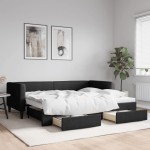 vidaXL Pat de zi cu extensie și sertare, negru, 90x200 cm, textil vidaXL Pat de zi cu extensie și sertare, negru, 90x200 cm, textil