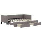 vidaXL Pat de zi cu extensie și sertare, gri taupe, 90x200 cm, textil
