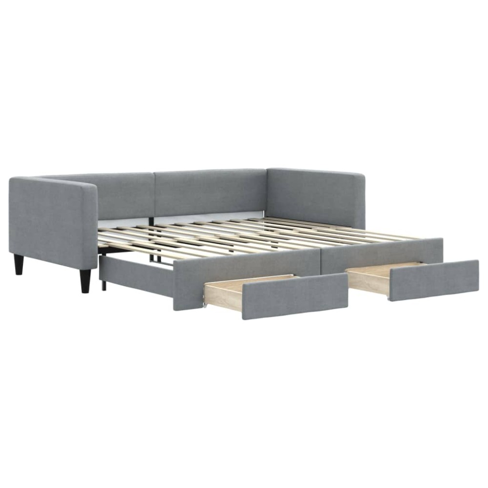 vidaXL Pat de zi cu extensie și sertare, gri deschis 100x200 cm textil