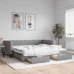 vidaXL Pat de zi cu extensie și sertare, gri deschis 100x200 cm textil vidaXL Pat de zi cu extensie și sertare, gri deschis 100x200 cm textil