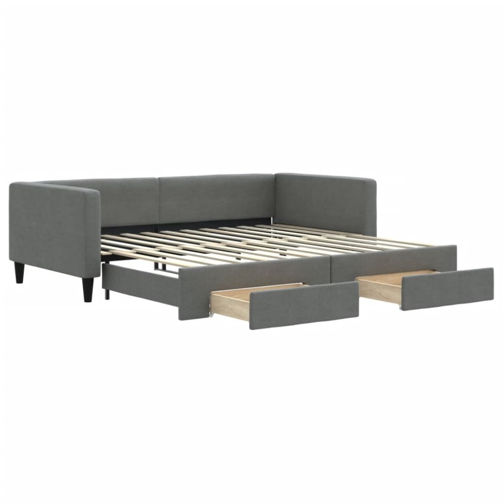 vidaXL Pat de zi cu extensie și sertare, gri închis, 100x200 cm textil