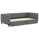vidaXL Pat de zi cu extensie și sertare, gri închis, 100x200 cm textil