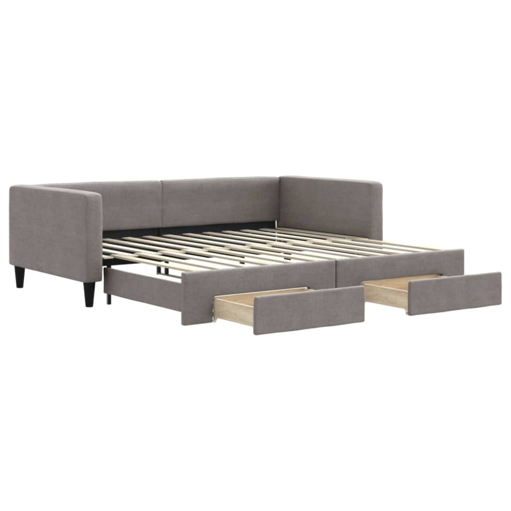 vidaXL Pat de zi cu extensie și sertare, gri taupe, 100x200 cm, textil