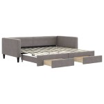 vidaXL Pat de zi cu extensie și sertare, gri taupe, 100x200 cm, textil