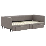 vidaXL Pat de zi cu extensie și sertare, gri taupe, 100x200 cm, textil