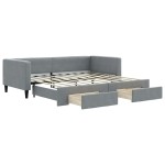 vidaXL Pat de zi cu extensie și sertare, gri deschis, 90x190cm, textil