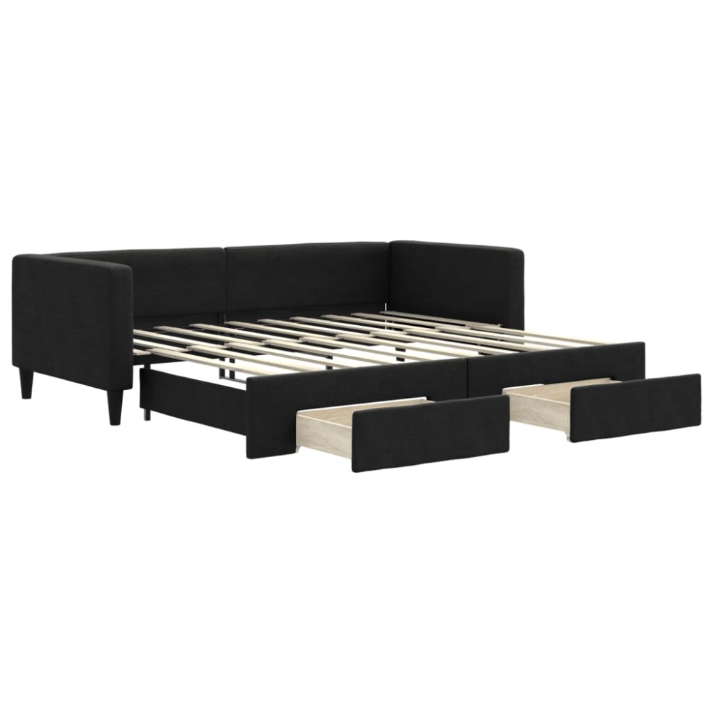 vidaXL Pat de zi cu extensie și sertare, negru, 90x190cm, textil
