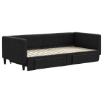 vidaXL Pat de zi cu extensie și sertare, negru, 90x190cm, textil vidaXL Pat de zi cu extensie și sertare, negru, 90x190cm, textil
