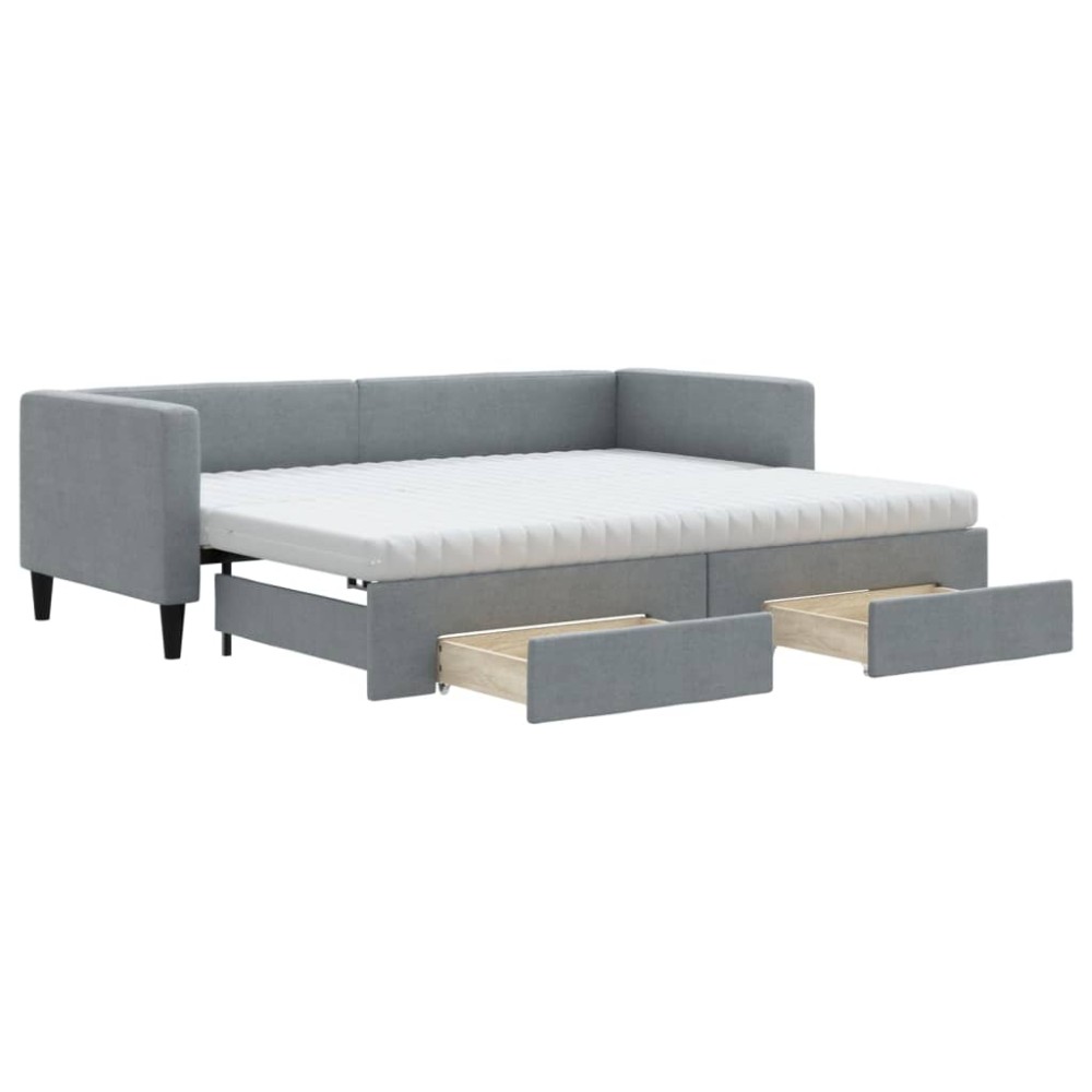 vidaXL Pat de zi cu extensie și sertare, gri deschis, 80x200 cm textil
