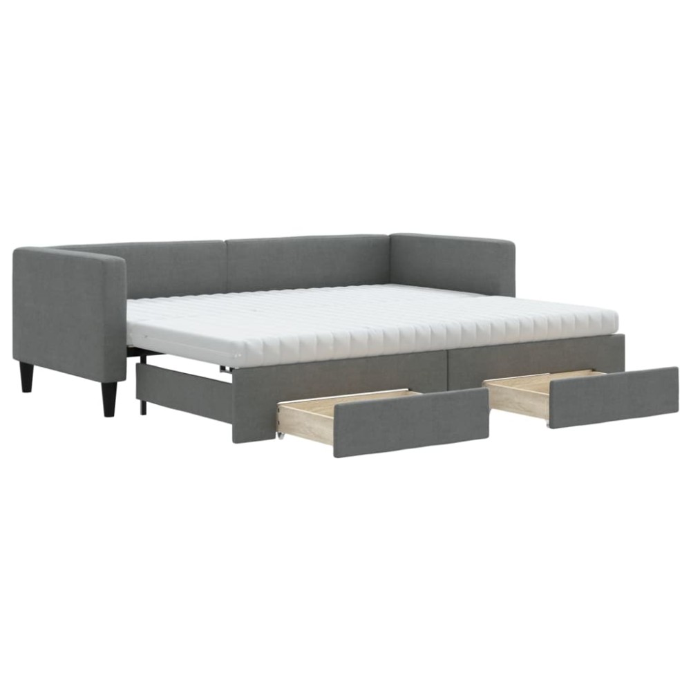vidaXL Pat de zi cu extensie și sertare, gri închis, 80x200 cm textil