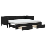 vidaXL Pat de zi cu extensie și sertare, negru, 80x200 cm, textil