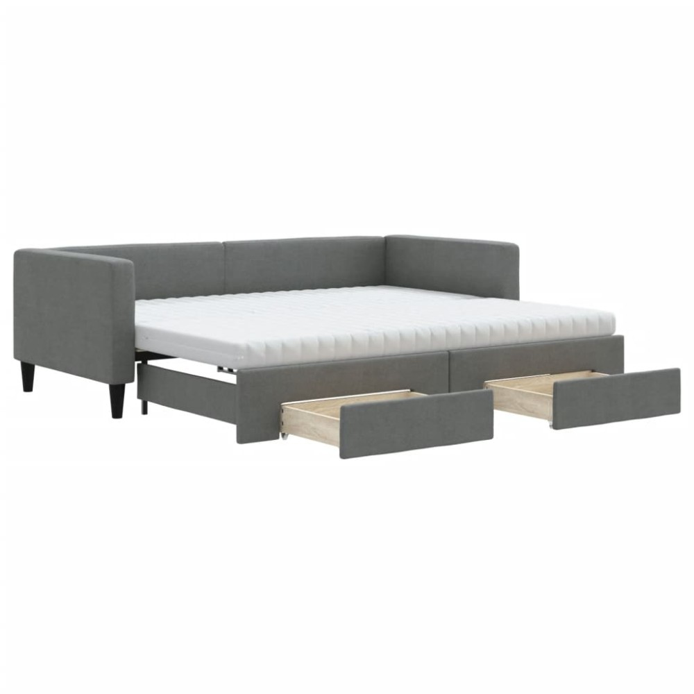vidaXL Pat de zi cu extensie și sertare, gri închis, 90x200 cm textil