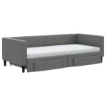vidaXL Pat de zi cu extensie și sertare, gri închis, 90x200 cm textil