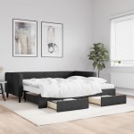 vidaXL Pat de zi cu extensie și sertare, negru, 90x200 cm, textil vidaXL Pat de zi cu extensie și sertare, negru, 90x200 cm, textil