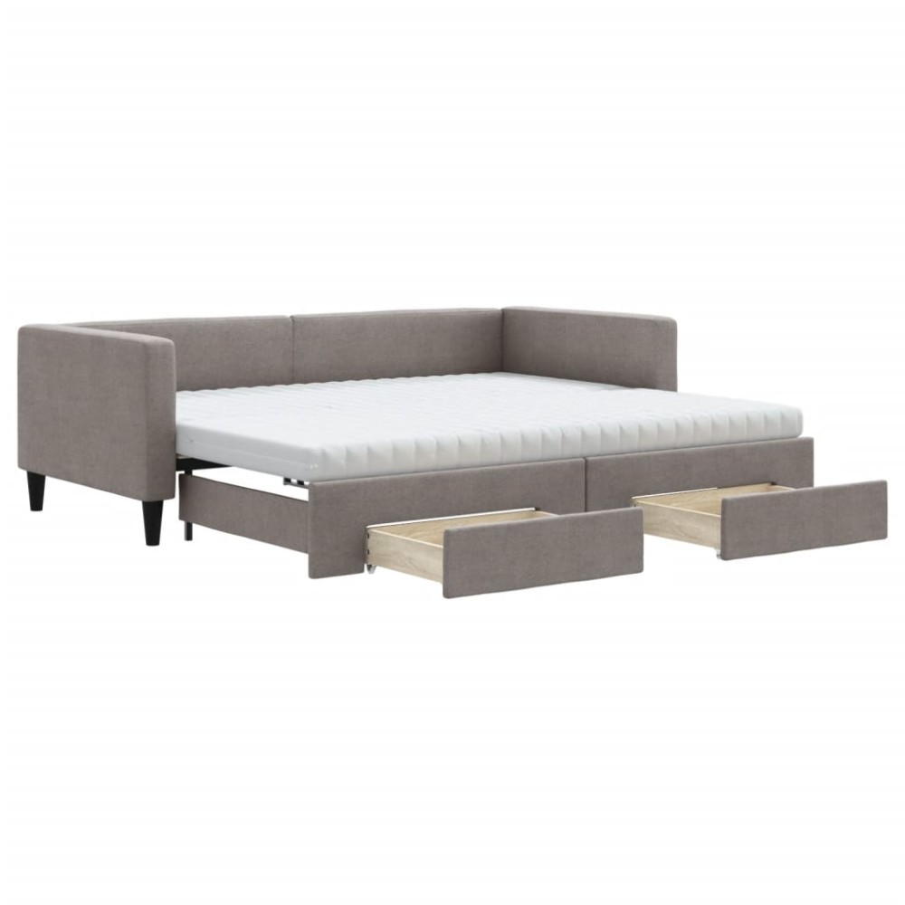 vidaXL Pat de zi cu extensie și sertare, gri taupe, 90x200 cm, textil