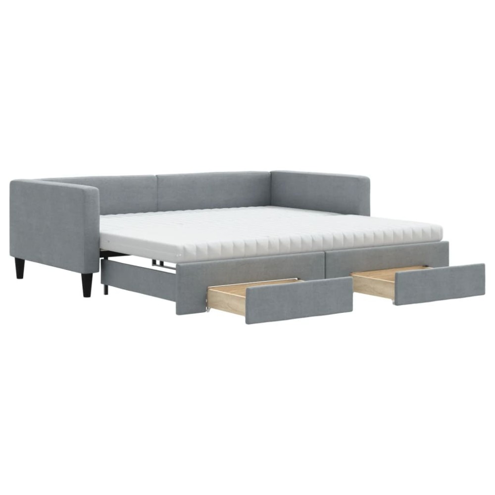 vidaXL Pat de zi cu extensie și sertare, gri deschis 100x200 cm textil