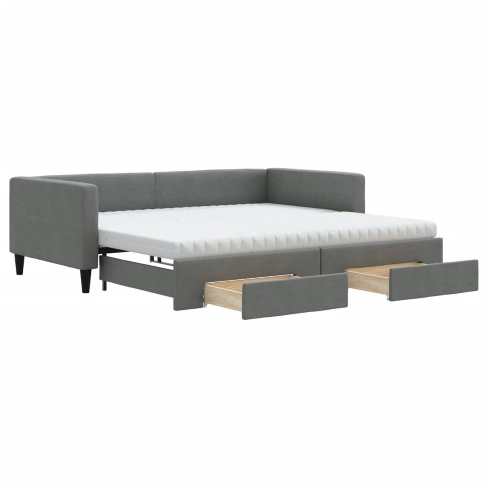 vidaXL Pat de zi cu extensie și sertare, gri închis, 100x200 cm textil