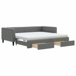 vidaXL Pat de zi cu extensie și sertare, gri închis, 100x200 cm textil