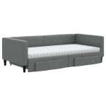 vidaXL Pat de zi cu extensie și sertare, gri închis, 100x200 cm textil