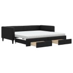 vidaXL Pat de zi cu extensie și sertare, negru, 100x200 cm, textil