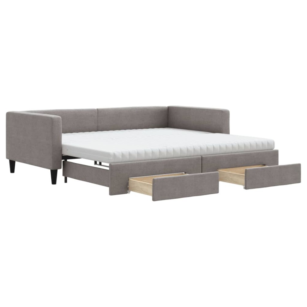 vidaXL Pat de zi cu extensie și sertare, gri taupe, 100x200 cm, textil