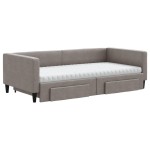 vidaXL Pat de zi cu extensie și sertare, gri taupe, 100x200 cm, textil