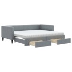 vidaXL Pat de zi cu extensie și sertare, gri deschis, 90x190cm, textil
