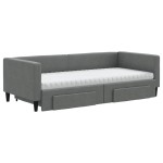 vidaXL Pat de zi cu extensie și sertare, gri închis, 90x190cm, textil