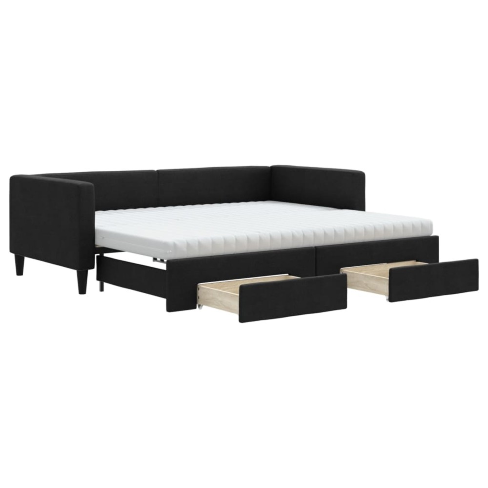 vidaXL Pat de zi cu extensie și sertare, negru, 90x190cm, textil