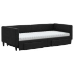 vidaXL Pat de zi cu extensie și sertare, negru, 90x190cm, textil