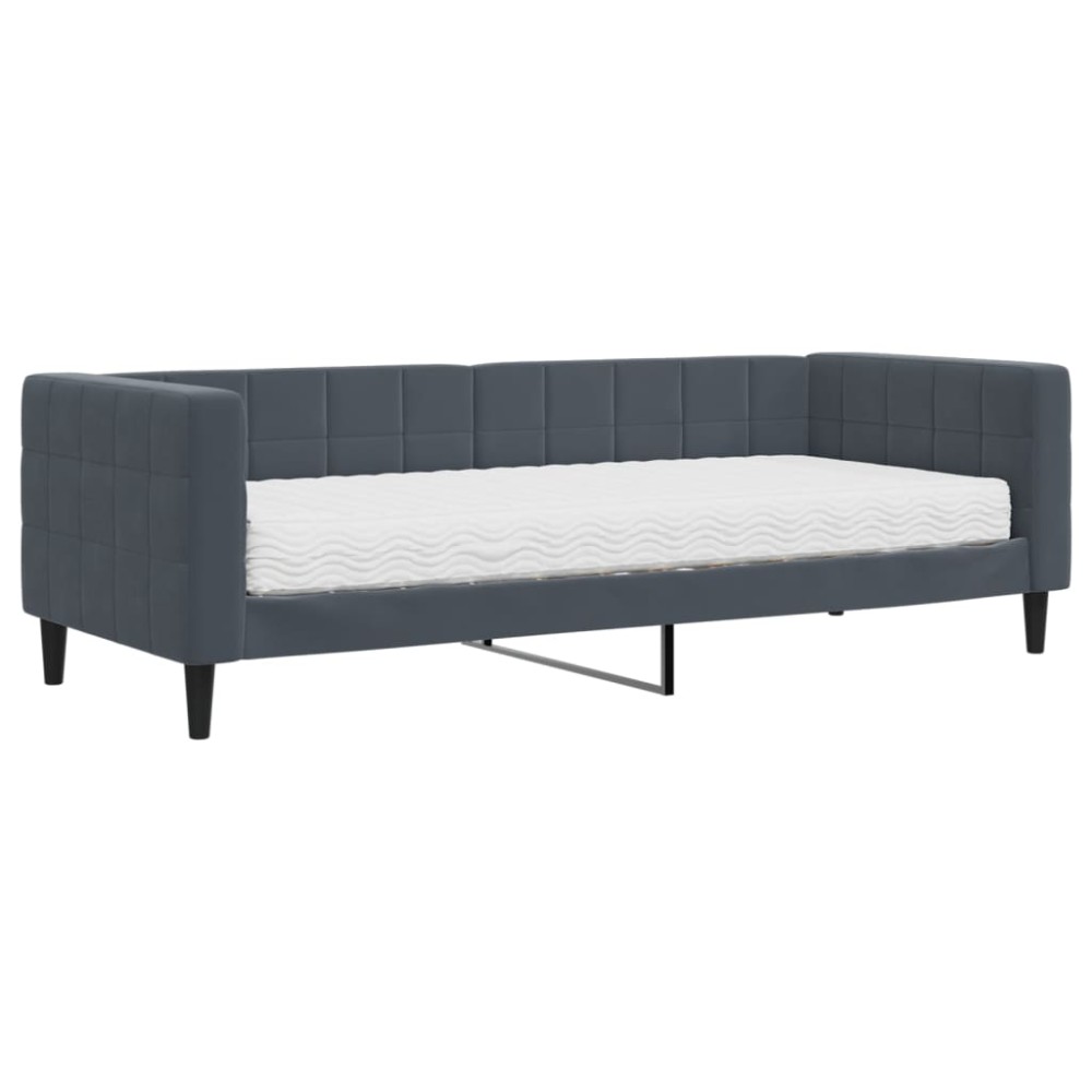 vidaXL Pat de zi cu saltea, gri închis, 80x200 cm, catifea