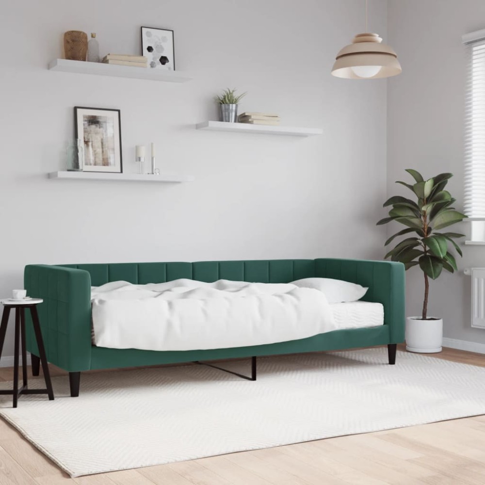 vidaXL Pat de zi cu saltea, verde închis, 80x200 cm, catifea