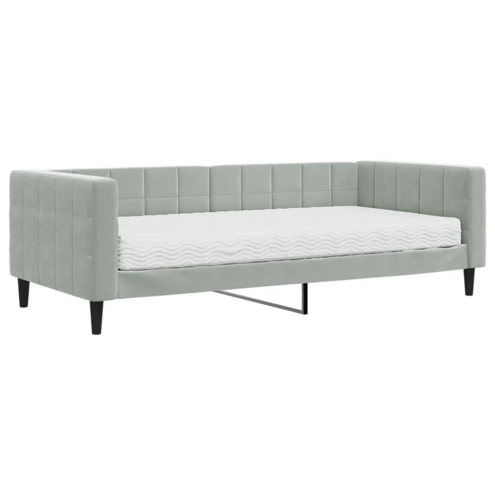 vidaXL Pat de zi cu saltea, gri deschis, 90x200 cm, catifea