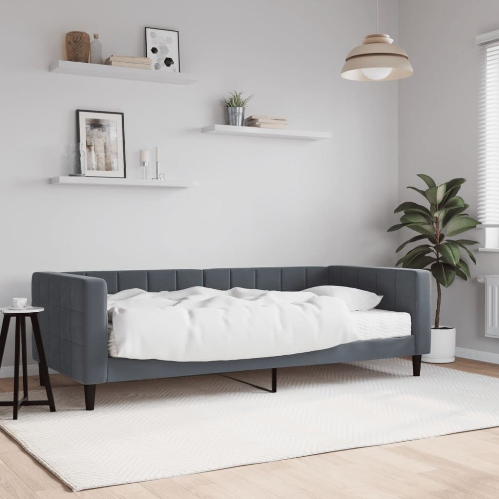 vidaXL Pat de zi cu saltea, gri închis, 90x200 cm, catifea