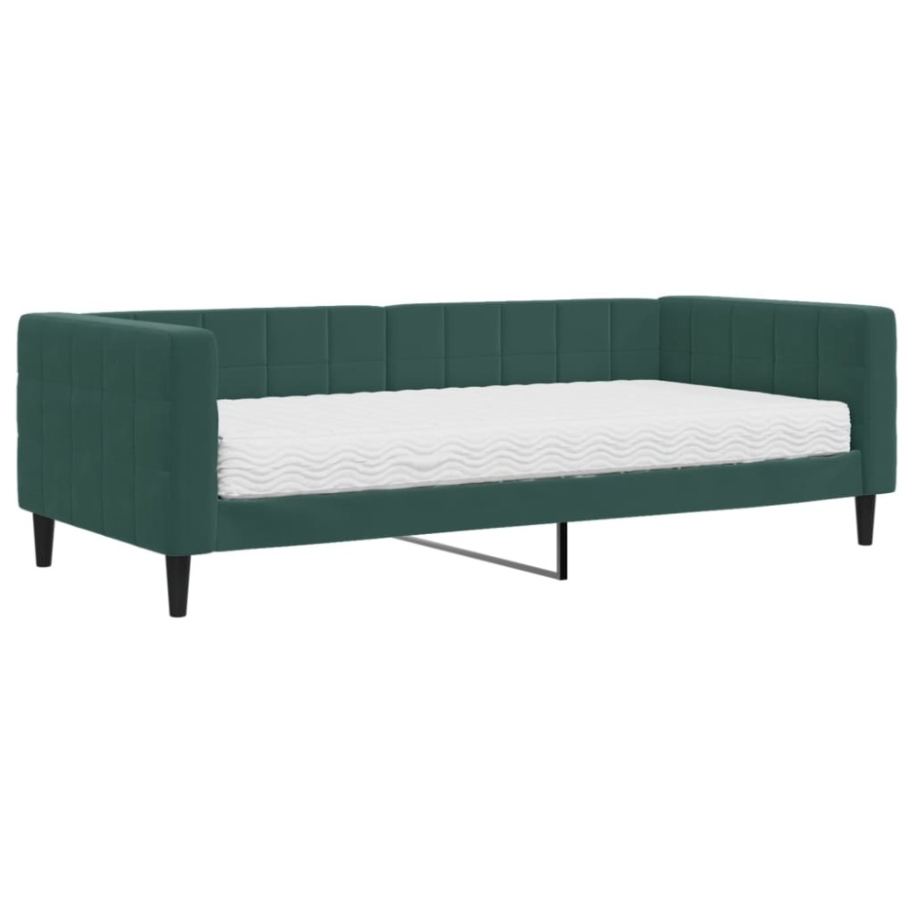vidaXL Pat de zi cu saltea, verde închis, 90x200 cm, catifea