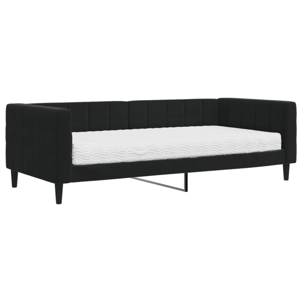 vidaXL Pat de zi cu saltea, negru, 90x200 cm, catifea